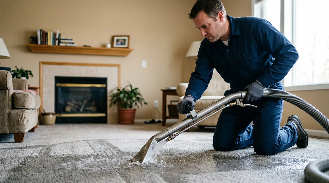 Water damage restoration technician working near Modoc, IN